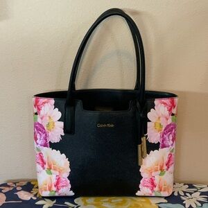Calvin Klein Black Tote with Floral Design